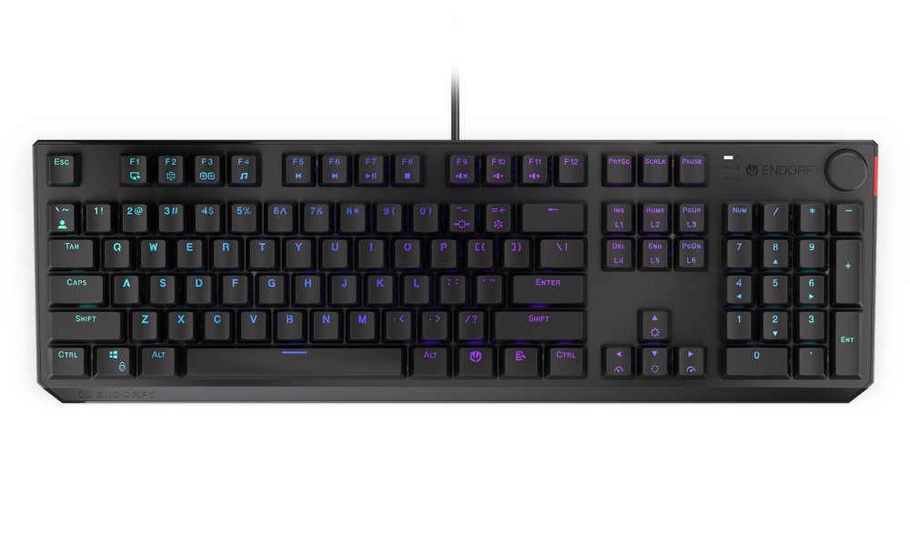 Endorfy herní klávesnice Thock Red / USB / red sw. / drátová / mech. / US / / PBT double-shot keycaps / černá RG EY5A123