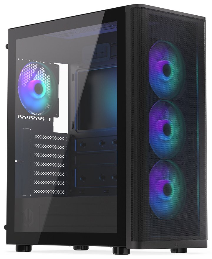 Endorfy skříň Ventum 400 ARGB / ATX / 4x120mm ARGB fan / 2xUSB 3.0 / USB-C / mesh panel / tvrzené sklo / černá EY2A023