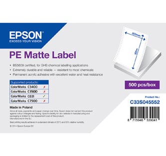 Epson etikety 203mm x 305mm, biele, balené po 500 ks, C33S045552, pre atramentové tlačiarne