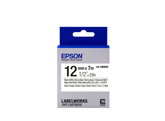 Epson Label Cartridge Vinyl LK-4WBVN Black/White 12mm (7 metres) C53S654041