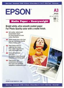 Epson Matte Paper Heavyweight, foto papier, matný, silný, biely, Stylus Photo 1270, 1290, A3, 167 g C13S041261