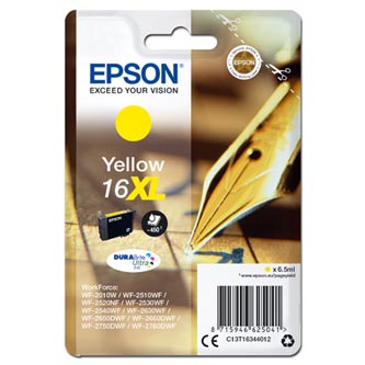 Epson originál ink C13T16344012, T163440, 16XL, yellow, 6.5ml, Epson WorkForce WF-2540WF, WF-2530WF