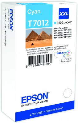 Epson originál ink C13T70124010, XXL, cyan, 3400str., Epson WorkForce Pro WP4000, 4500 series