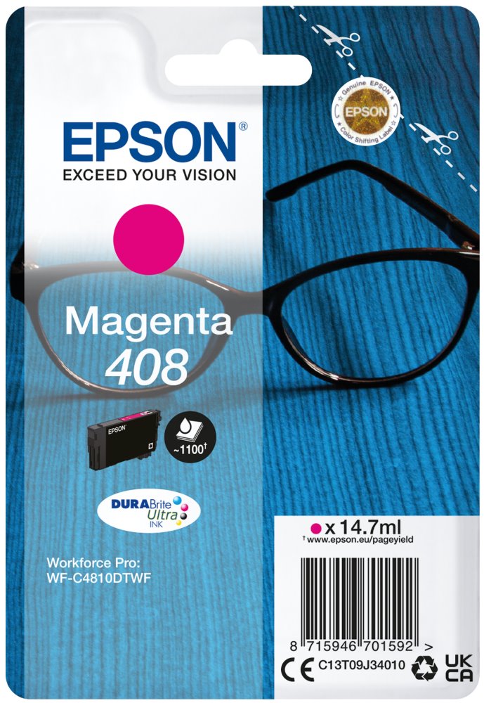 EPSON Singlepack Magenta 408 DURABrite Ultra Ink C13T09J34010