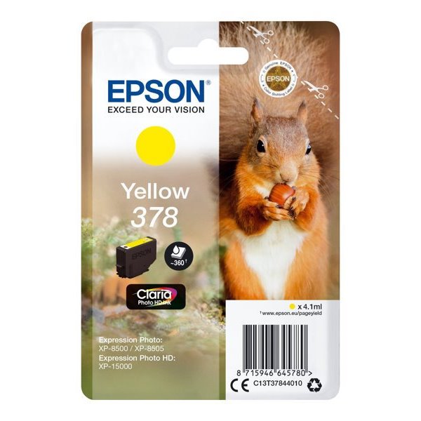 EPSON Singlepack Yellow 378 Claria Photo HD ink C13T37844010