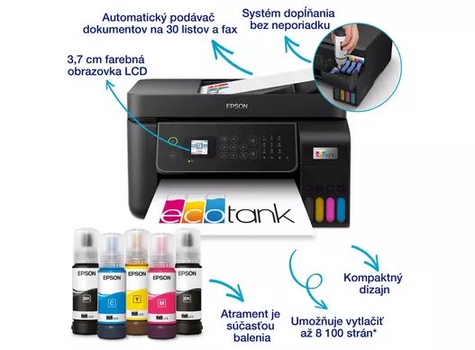 EPSON tiskárna ink EcoTank L5396, A4, LCD displej, ADF, Wi-Fi, Záruka 5 let po registraci zdarma C11CL59404