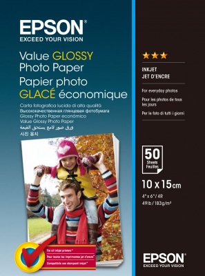 Epson Value Glossy Photo Paper, foto papier, lesklý, biely, 10x15cm, 183 g/m2, 50 ks, C13S400038, a