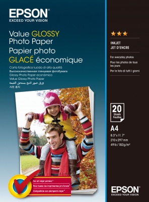 Epson Value Glossy Photo Paper, foto papier, lesklý, biely, A4, 200 g/m2, 20 ks, C13S400035, atrame