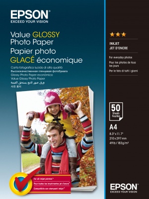 Epson Value Glossy Photo Paper, foto papier, lesklý, biely, A4, 200 g/m2, 50 ks, C13S400036, atrame
