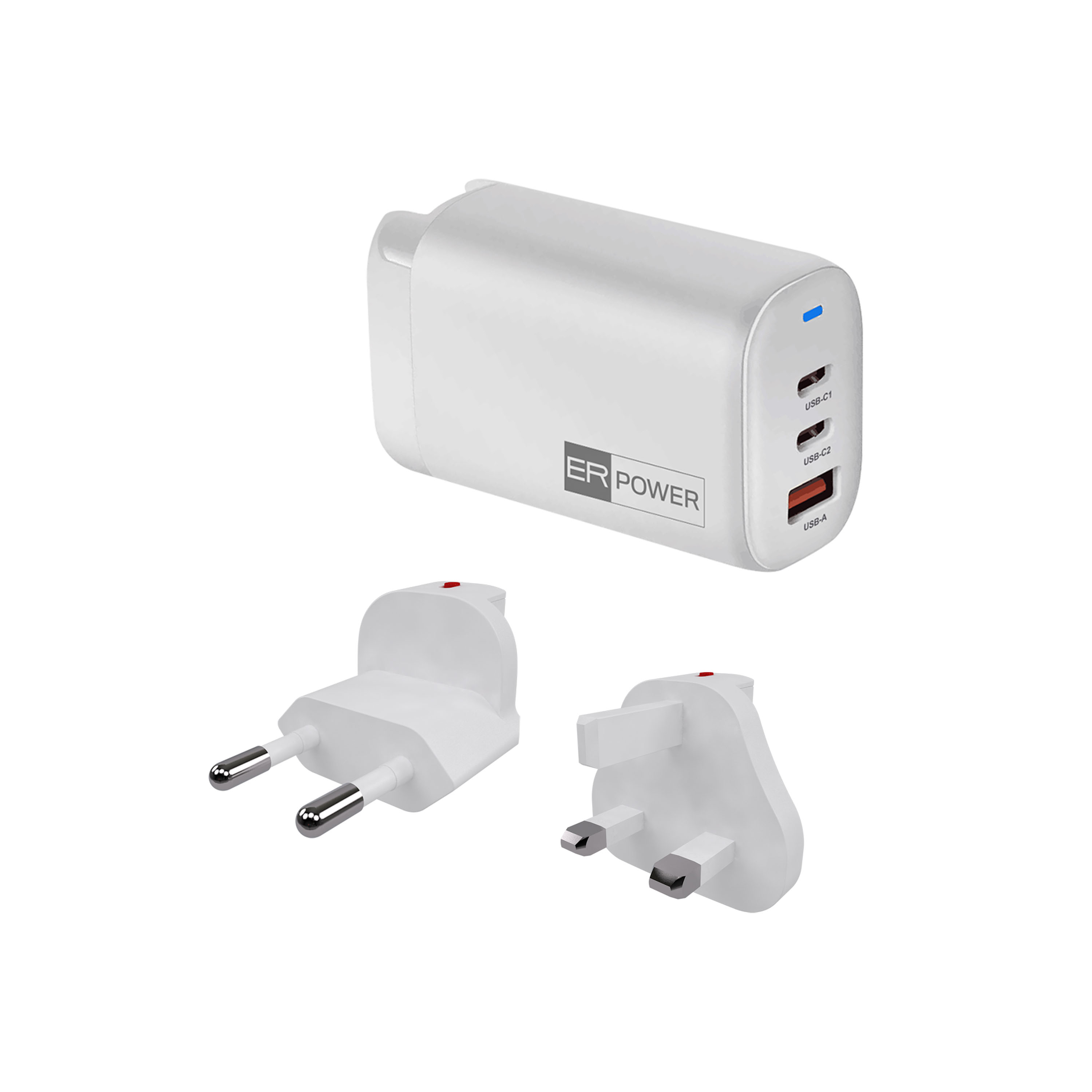 ER PW 65W GaN síťový adaptér 2xUSB-C PD/USB-A bílý ERPW65G2C1AT-WH