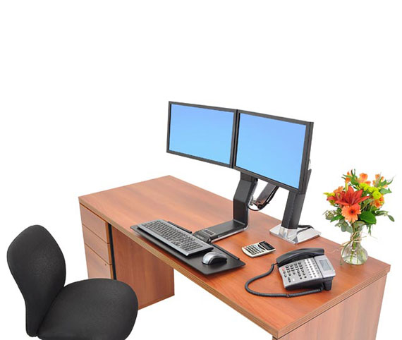 ERGOTRON WorkFit-A, Dual Display, Polished aluminum, nastavitelný stolní držák pro dva monitory , kláv. 24-257-026