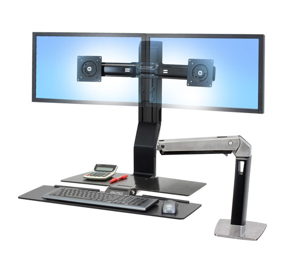 ERGOTRON WorkFit-A, Dual Display, Polished aluminum, nastavitelný stolní držák pro dva monitory , kláv.+myš+o 24-272-026