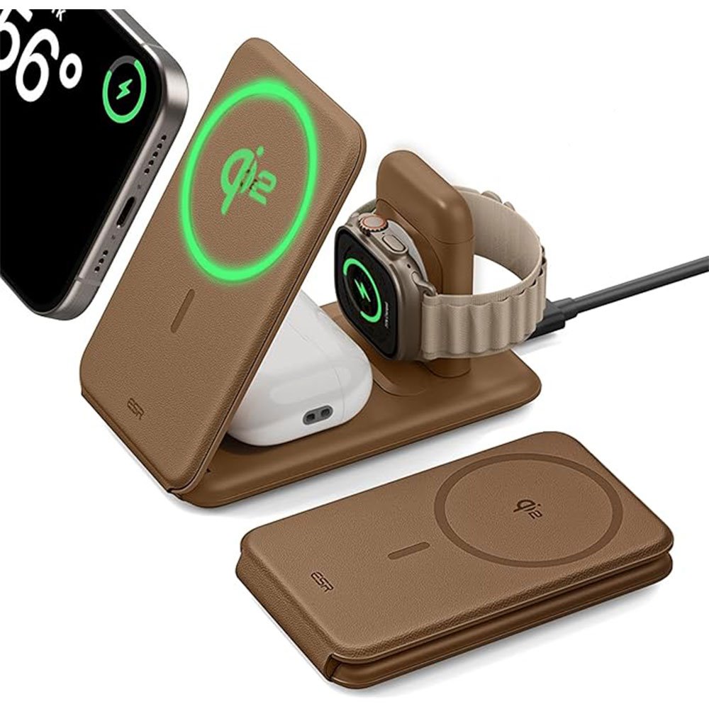 ESR Qi2 3-in-1 Travel Wireless Charging Set - Brown 2C569A-BR