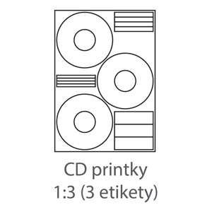 etikety ECODATA Samolepiace 3xCD-KRUH univerzálne biele 3ks/A4 (100 listov A4/bal.) ECO-3CD-KRUH-100