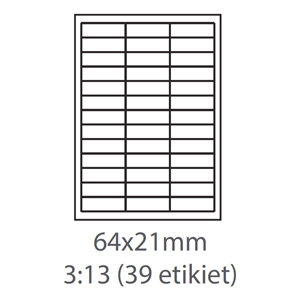 etikety ECODATA Samolepiace 64x21 univerzálne biele 39ks/A4 (100 listov A4/bal.) ECO-06402100