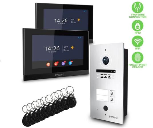 EVOLVEO DoorPhone ID-2, 2drátový videotelefon pro dva byty s RFID, otiskem prstu a podporou ONVIF kamer DP-ID-2-S