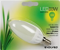 EVOLVEO EcoLight, LED žiarovka - sviečka 3W, pätica E14, blister