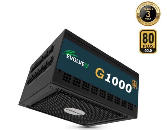 EVOLVEO G1000 zdroj 1000W, 80+ GOLD, ATX 3.1, PCIe 5.1, aPFC, 140mm ventilátor, modulární, záruka 3 roky, černý EG1000R