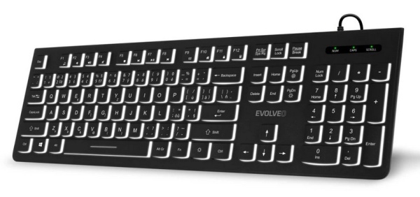 EVOLVEO K1010, tichá klávesnice s bílým podsvícením, CZ+SK, černá K1010-BK-CZ
