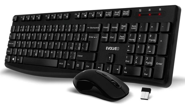 EVOLVEO K1050, bezhlučný set bezdr. klávesnice a K1050-BK-CZ
