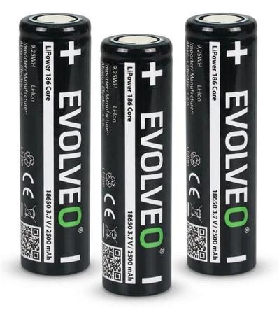 EVOLVEO LiPower 186 Core 2500 – Li-ion baterie 18650 (3.7 V / 2500 mAh) 3ks LIP-1862C-3