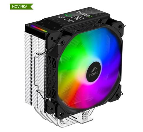 EVOLVEO QuietCool7, CPU chladič s digitálním displejem, 6x heatpipe, černý QUIETCOOL7-BK
