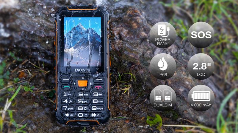 EVOLVEO StrongPhone Z6, vodotěsný odolný Dual SIM telefon, černo-oranžová SGP-Z6-BO
