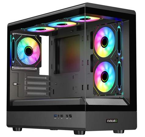 EVOLVEO Ursus, skříň mATX, 6x ARGB ventilátor 120mm, skleněná bočnice + přední panel URSUS-BK-6