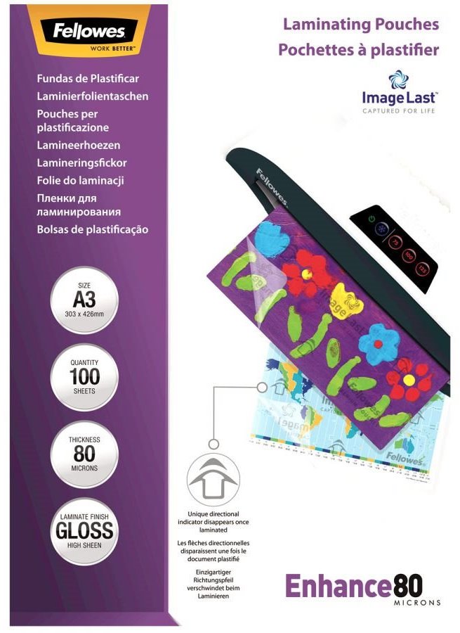 FELLOWES laminovací fólie A3 80 mic ImageLast/ velikost 303x426 mm/ lesklé/ 100 pack lampofela3080