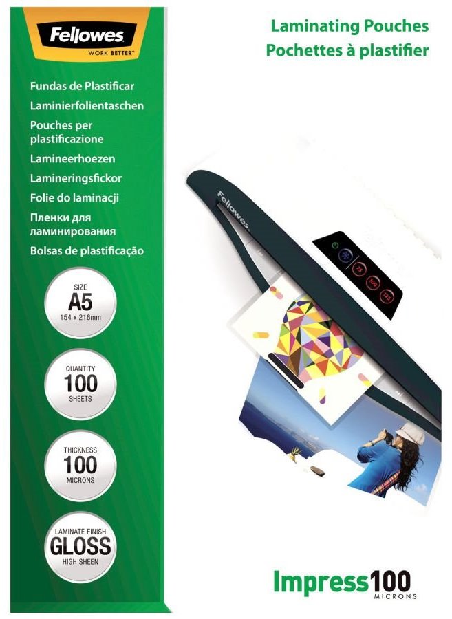 FELLOWES laminovací fólie A5 100 mic/ velikost 154x216 mm/ lesklé/ 100 pack lampofela5100
