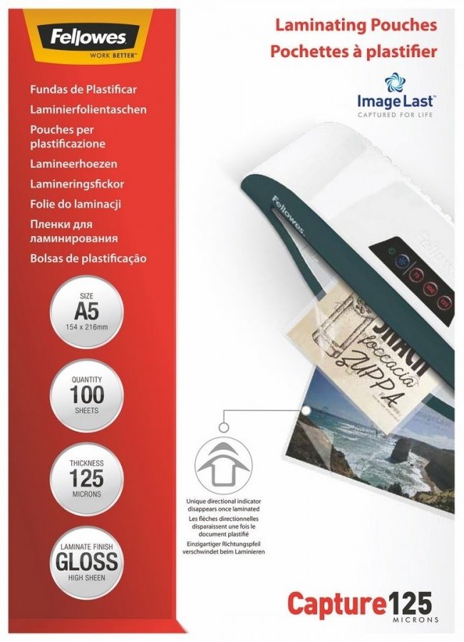 FELLOWES laminovací fólie A5 125 mic ImageLast/ velikost 154x216 mm/ lesklé/ 100 pack lampofela5125