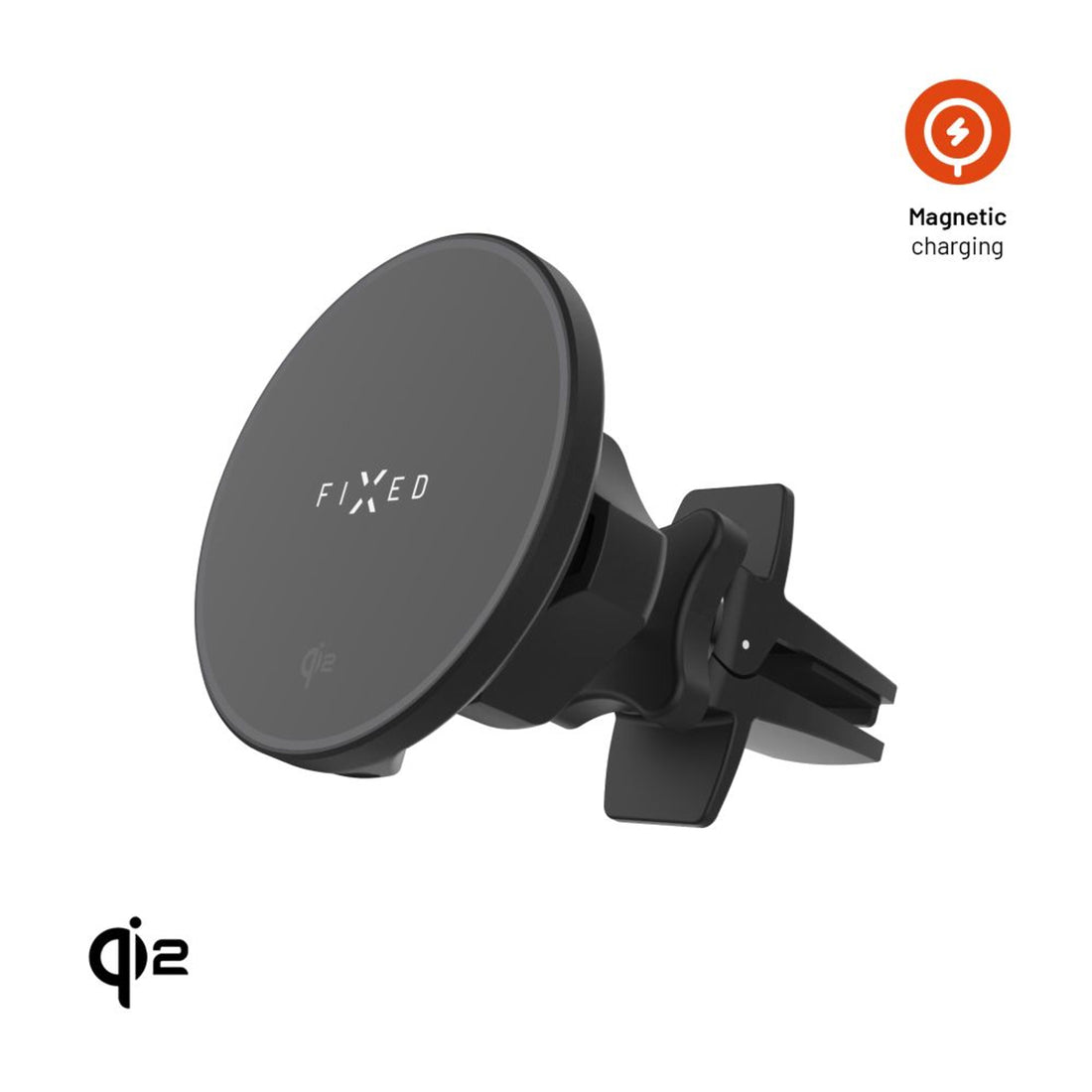FIXED MagRound 2, držiak s bezdrôtovým nabíjaním,15W, Qi2, čierny FIXMRO2-BK