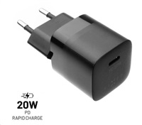 Fixed nabíječka do sítě Mini, konektor USB-C. podpora PD, 20 W, černá FIXC20M-C-BK