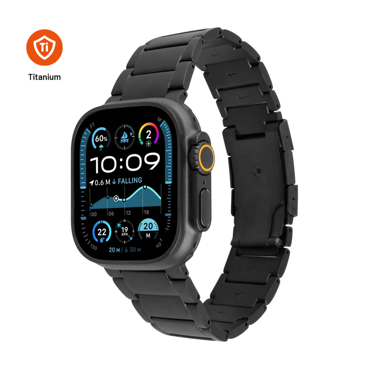 FIXED Titanium Strap pre Apple Watch 44/45/46/49mm, čierny FIXTST-434-BK