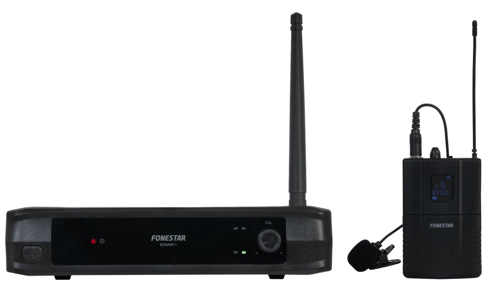 Fonestar Bezdrátový UHF klopový set, bodypack, dosah 30 m, pevná frekvence, XLR/Jack výstup, výdrž 10 h SONAIR-1P
