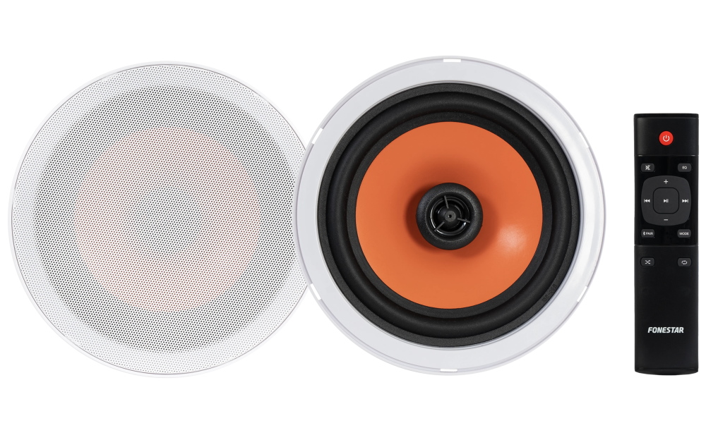 Fonestar Stropní BT stereo set 2×20 W, Class D v repro, 6" koax, dálkové ovládání, 12 V DC, otvor 170 mm, bílý KS-12B