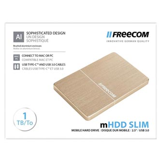 Freecom externý pevný disk, Slim Mobile Drive Metal, 2.5", USB 3.0, 2TB, 2000GB, 56382, zlatý