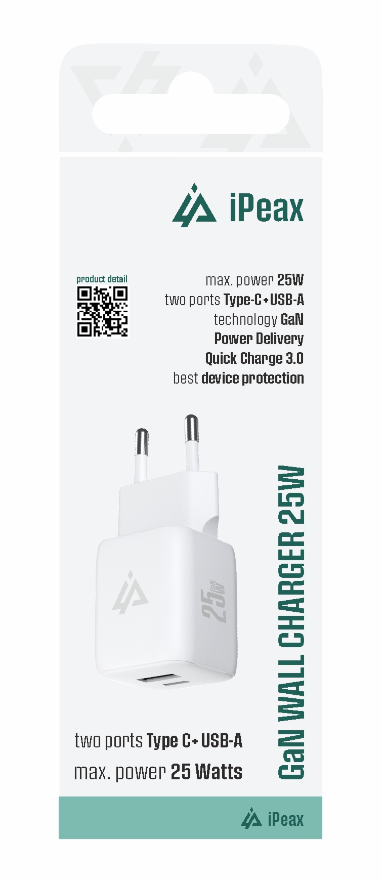 GaN SÍŤOVÁ NABÍJEČKA 25W (USB-C + USB-A) BÍLÁ 90010130