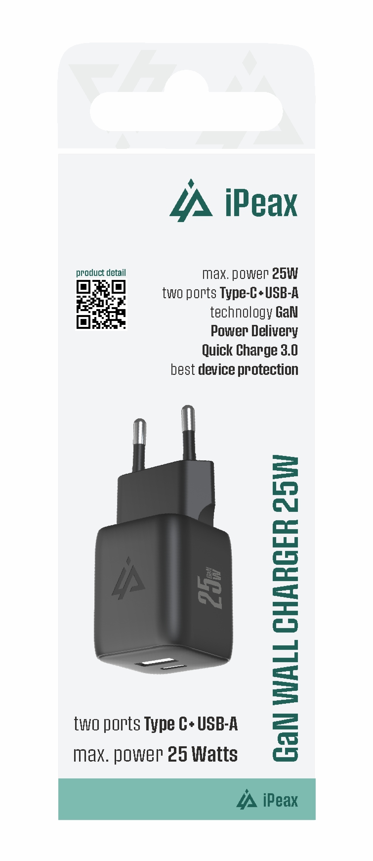 GaN SÍŤOVÁ NABÍJEČKA 25W (USB-C + USB-A) ČERNÁ 90010126