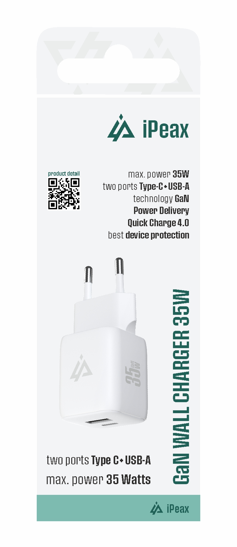 GaN SÍŤOVÁ NABÍJEČKA 35W (USB-C + USB-A) BÍLÁ 90010131