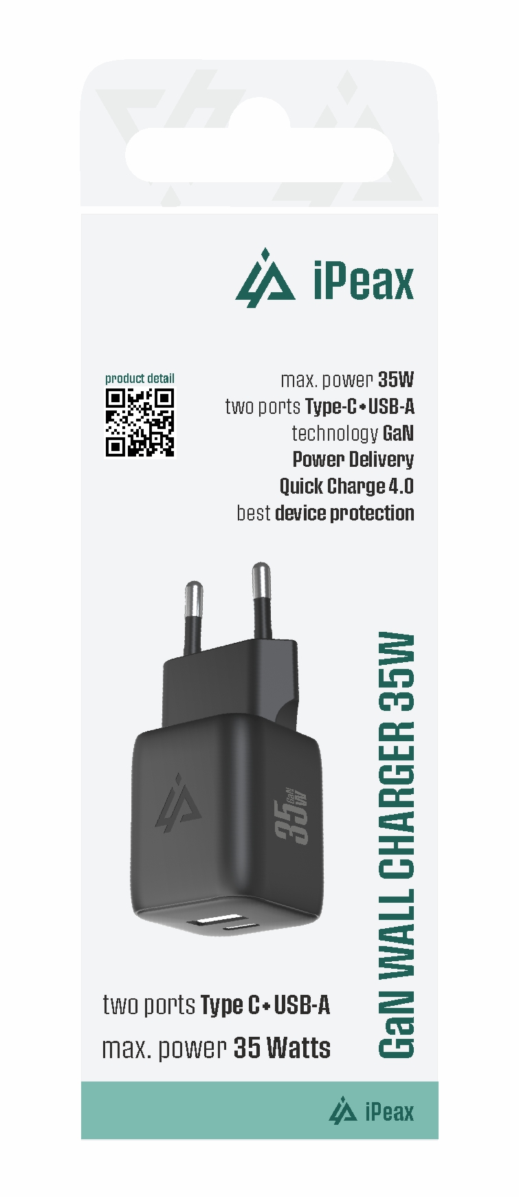 GaN SÍŤOVÁ NABÍJEČKA 35W (USB-C + USB-A) ČERNÁ 90010127