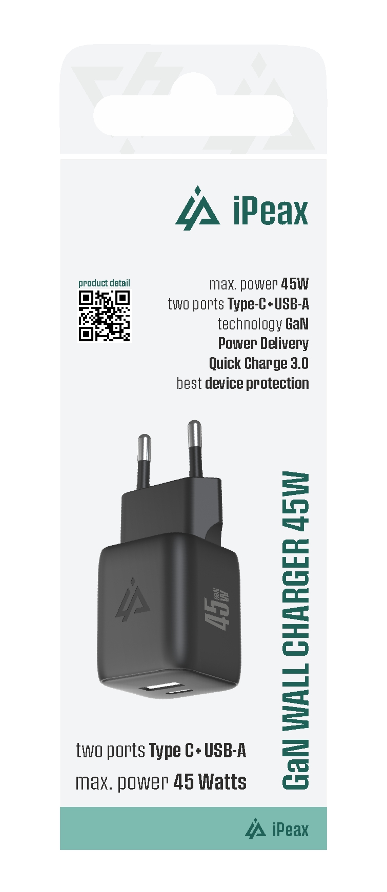 GaN SÍŤOVÁ NABÍJEČKA 45W (USB-C + USB-A) ČERNÁ 90010128
