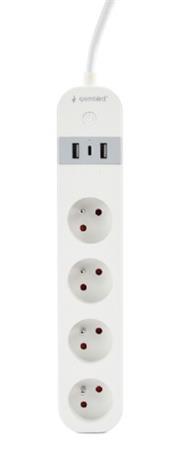 GEMBIRD chytrá prodlužovačka s USB nabíječkou, 4 francouzské zásuvky, černá TSL-PS-F4U-01