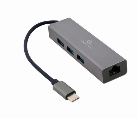 Gembird Gigabitový síťový adaptér USB-C s 3portovým rozbočovačem USB 3.1 A-CMU3-LAN-01