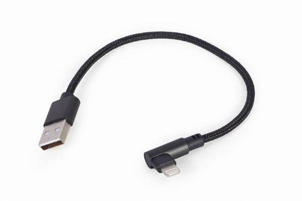 Gembird kábel nabíjací Lightning 8-pin (M) 90° na USB 2.0 (M), 0.2 m, čierny CC-USB2-AMLML-0.2M
