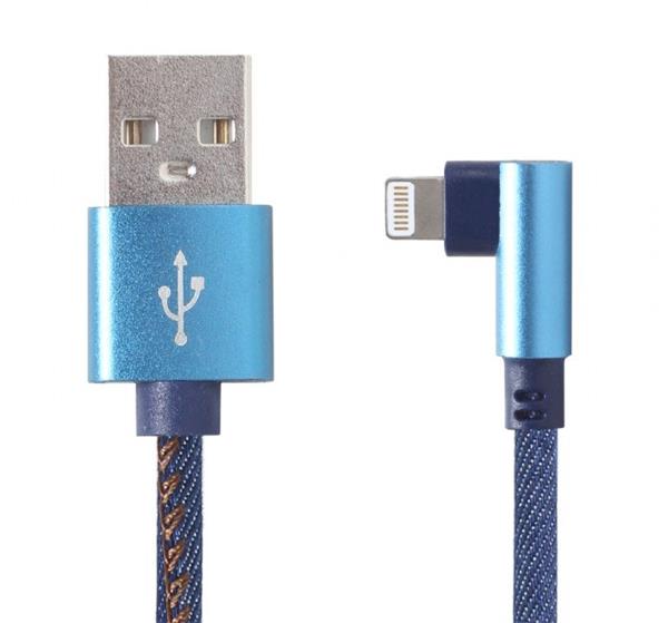 Gembird kábel nabíjací Lightning 8-pin (M) 90° na USB 2.0 (M), opletený, 1 m, modrý CC-USB2J-AMLML-1M-BL