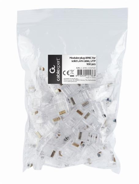 Gembird Modular plug 8P8C for solid LAN cable CAT5, UTP, 100 pcs per bag LC-8P8C-001/100