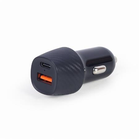GEMBIRD Nabíječka do auta, 1x USB, 1xUSB-C, rychlo-nabíječka, QC3.0, 18 W, černá TA-U2QC3-CAR-02