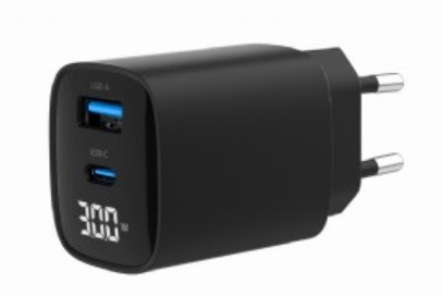 GEMBIRD, Nabíječka USB, 2x port, 30W, rychlé nabíjení, černá TA-UC-PDQC30LCD-BK-01