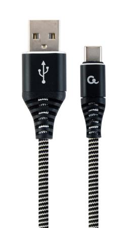 Gembird Premium cotton braided Type-C USB charging and data cable,2m,black/white CC-USB2B-AMCM-2M-BW